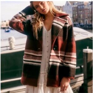 Free people rust wool blend striped sweater coat